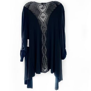 Neiman Marcus Crochet & Beaded Back Waterfall Cardigan Wrap Black Size Small NWT